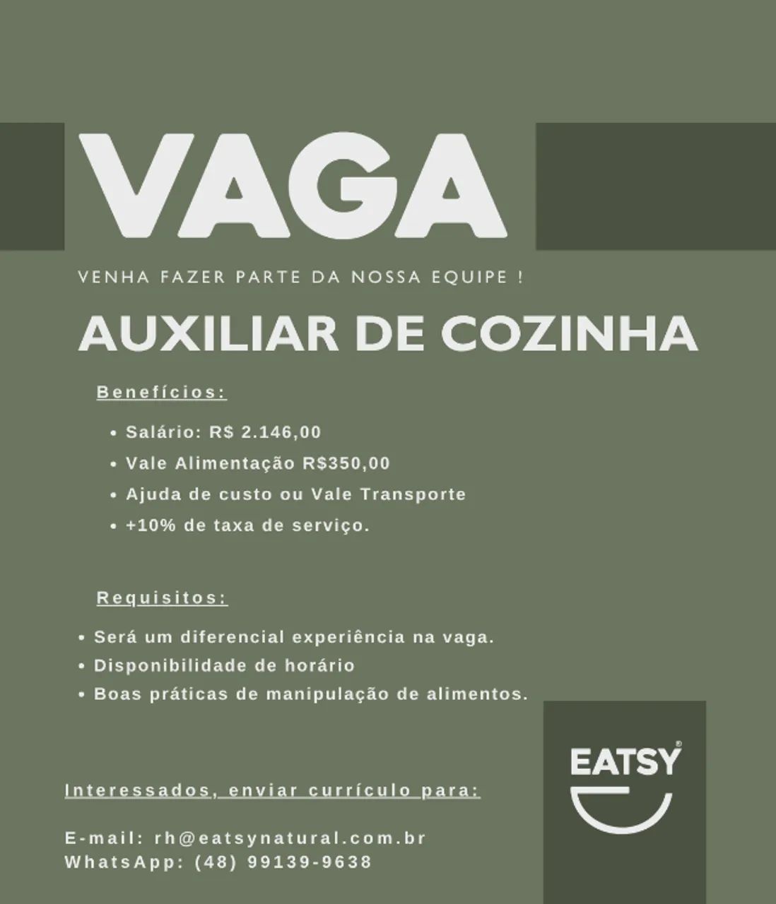 Vaga: Auxiliar de Cozinha 