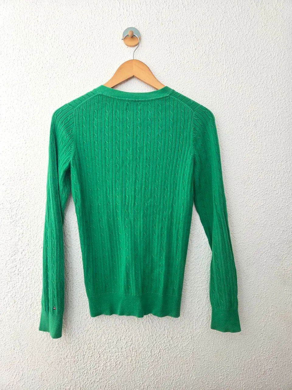 Cardigan Tricot Verde Tommy Hilfiger Algodão Pima P - Foto 2