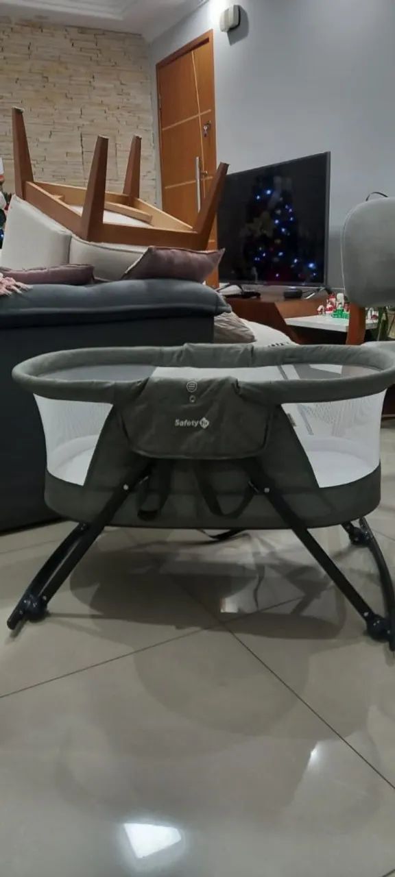 Berço Moisés Portátil Com Balanço Safety  Cinza