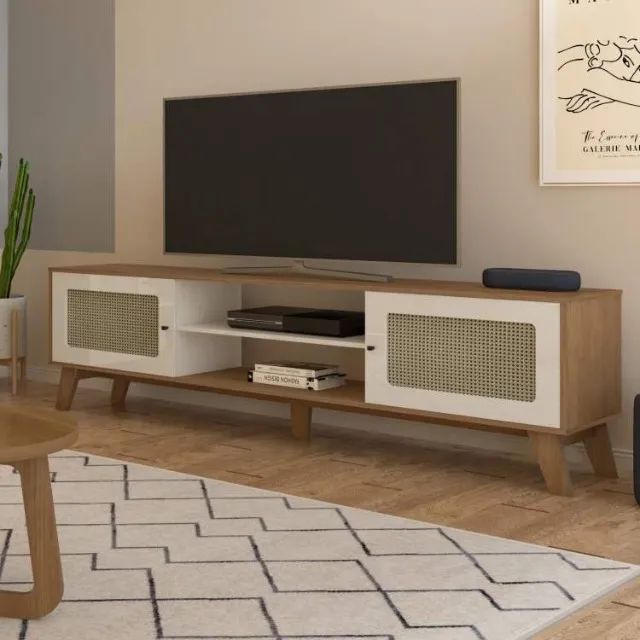 Rack Charlotte Até 75 Polegadas Cinamomo/Off White Artely Frete Grátis - Até 12x S/ Juros