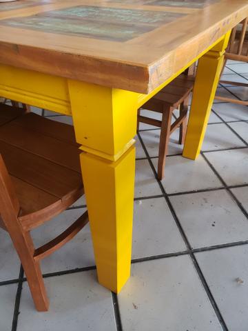 Mesa Demolição Patchwork Pé Pintado de Amarelo - Foto 2