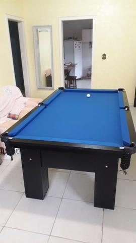 Mesa de Bilhar Tecido Azul Estrutura Preta TX - Foto 2