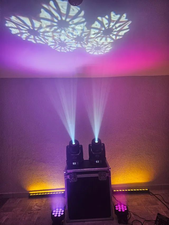 Kit Iluminação Moving Spot 100W c Led + Parled Quadled RGBW + Ribalta Amarela + Case 