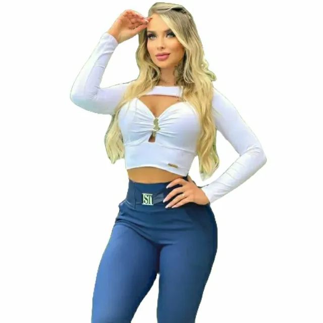Cropped manga longa blusa com bojo sereia da terra - Foto 2