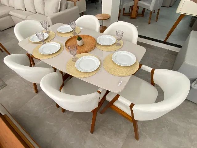 Black Friday: Mesa 1,60m com Base de Madeira Maciça e 6 Cadeiras Poltronas! - Foto 4