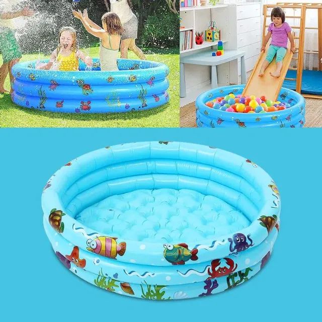 Piscina Infantil Sj-80cm Fundo Inflavel - Azul - Foto 2