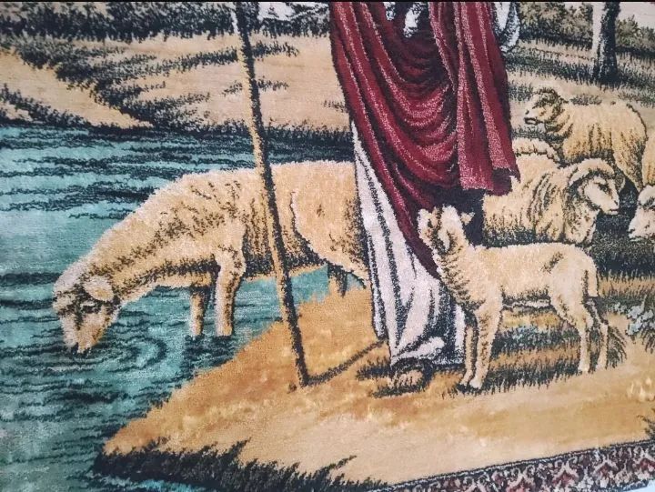 Quadro Tapeçaria felpudo antiga jesus bom pastor ovelhas oriental - Foto 3