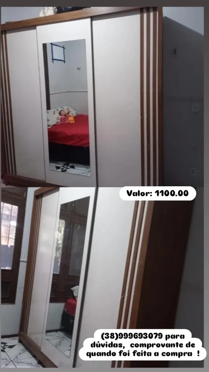 Guarda-roupa casal três portas de correr a venda para retirada