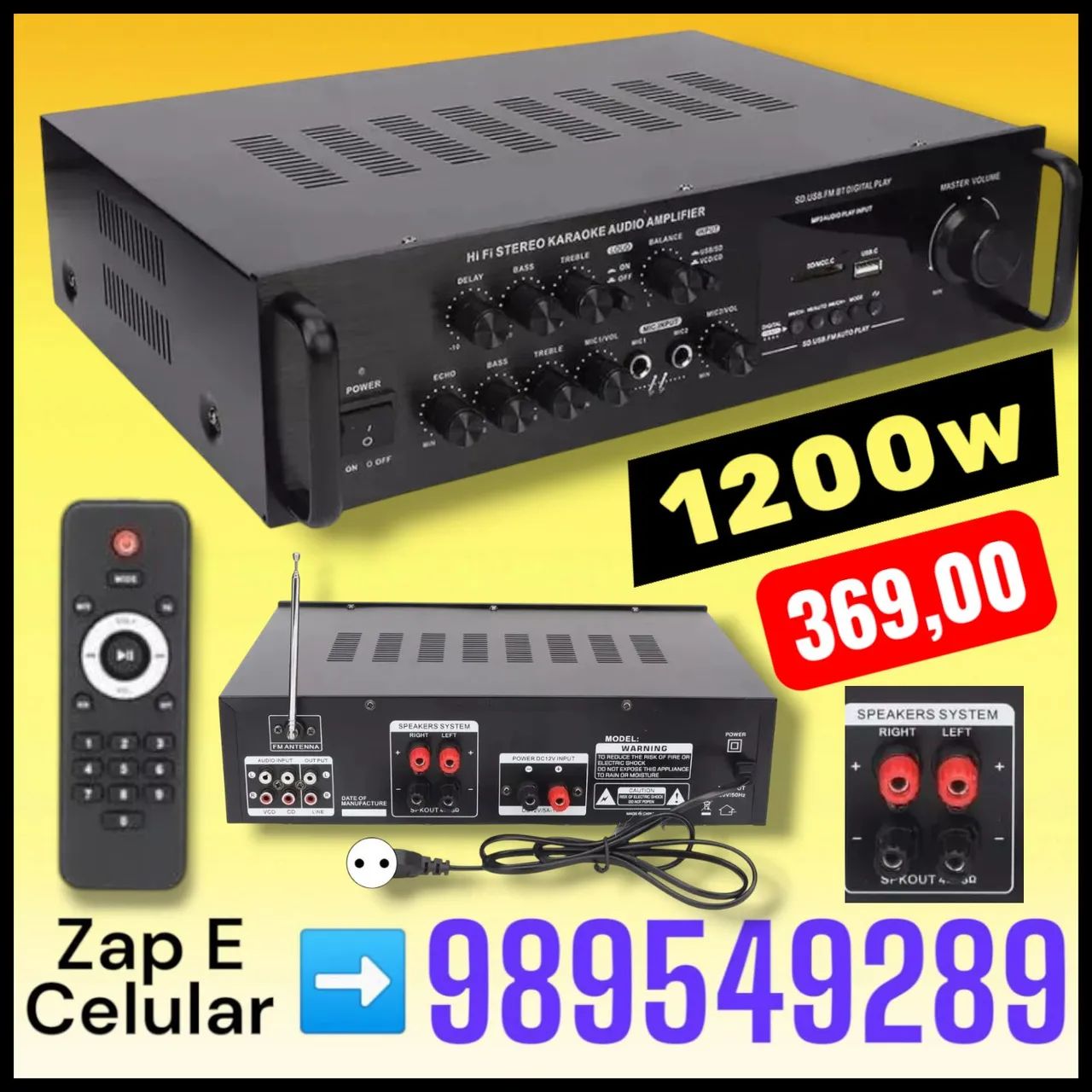 AMPLIFICADOR DE SOM 1200W 