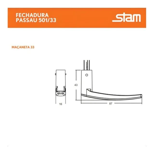 Fechadura 501/33 Porta de Ferro Externa Stam Espelho Inox  - Foto 3