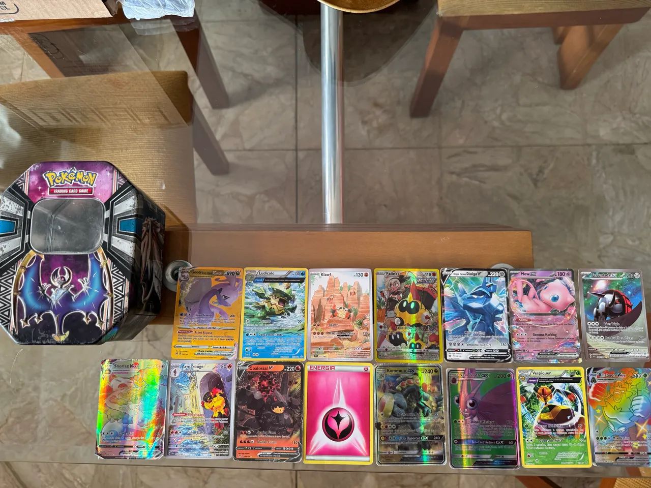 15 cartas Pokémon Espeicias + Caixa Box 