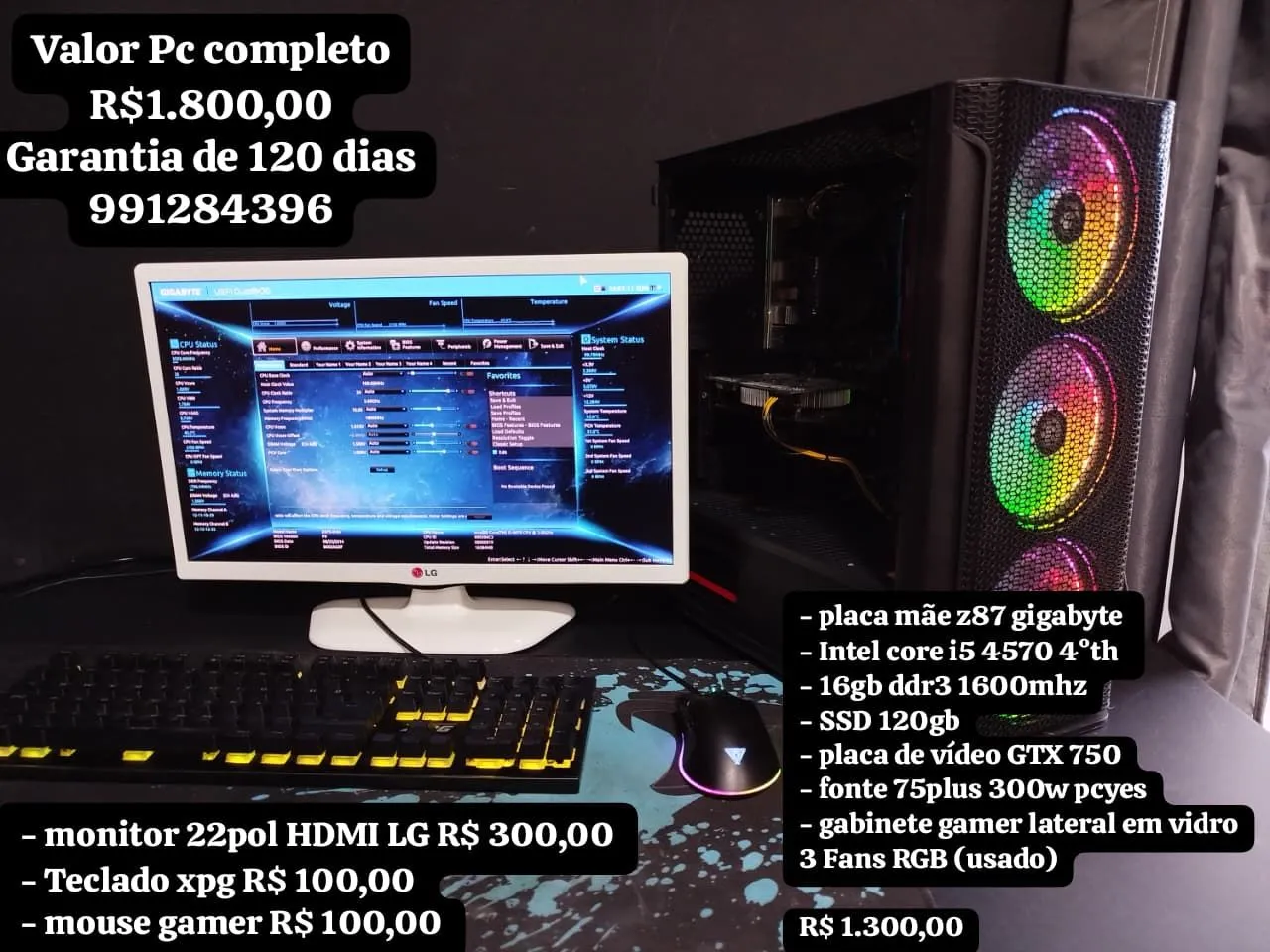 PC Gamer Completo - Intel i5, GTX 750, Monitor LG