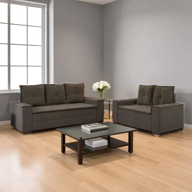 Conjunto sofá 2 e 3 lugares marrom 