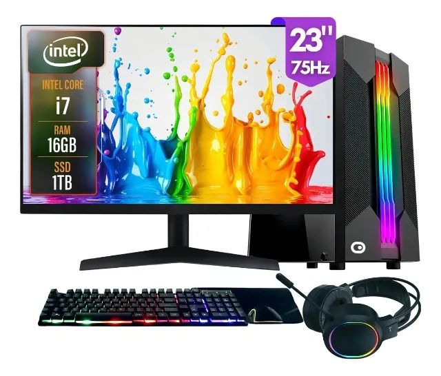 Computador Gamer completo  Intel Core i7, 16GB RAM, SSD 1TB, Monitor 20pl 