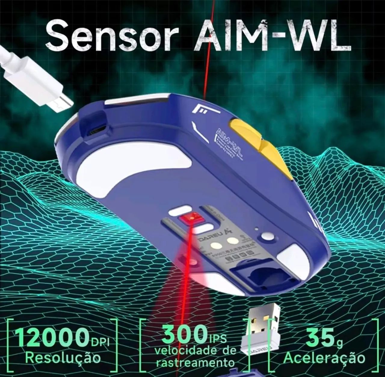 Mouse Gamer Sem Fio A950-BL Tri-mode + Base Carregamento - Foto 2