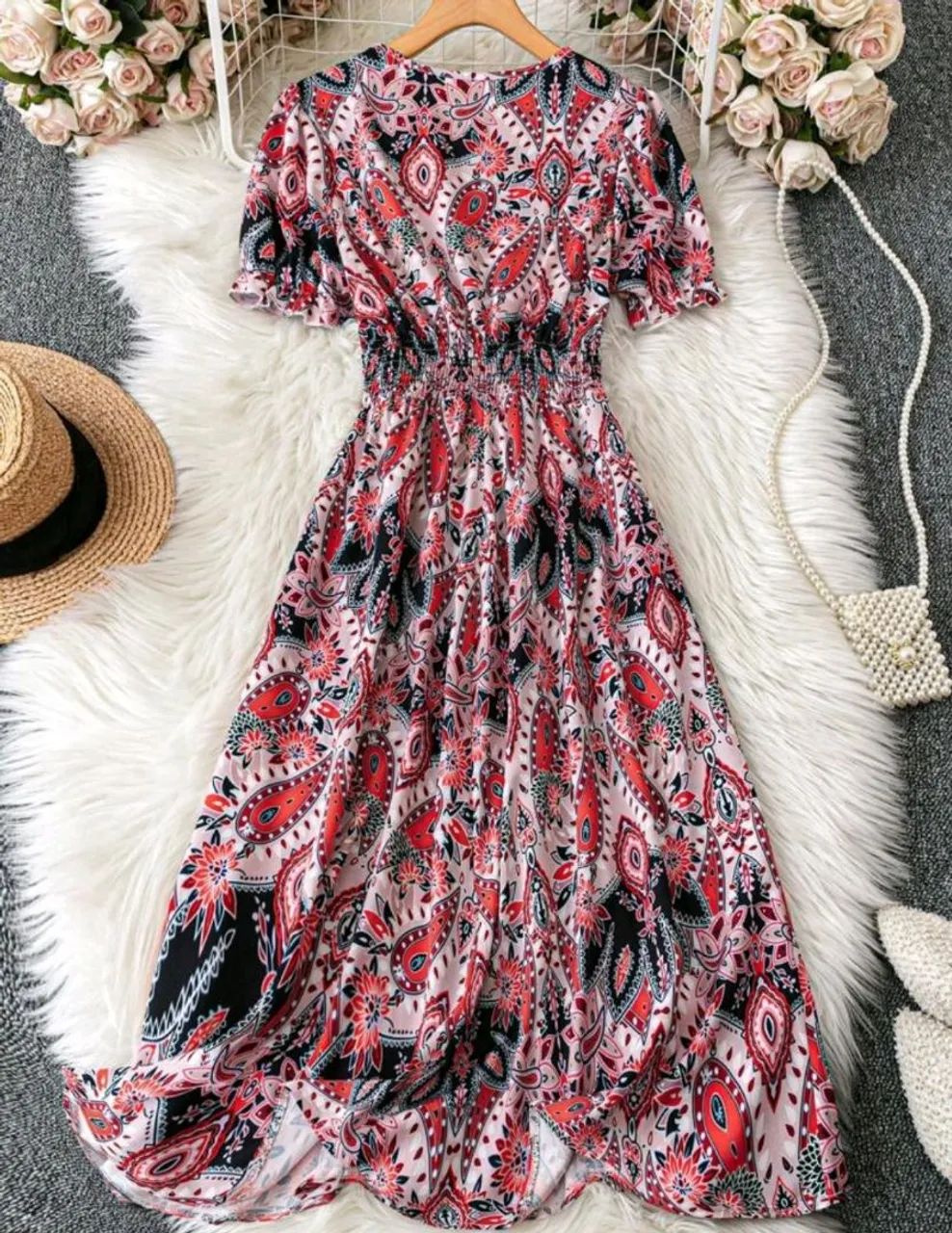 Vestido midi estampado floral com manga curta - Foto 2