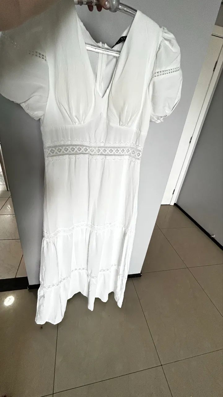 Vestido longo branco com renda gripi 42