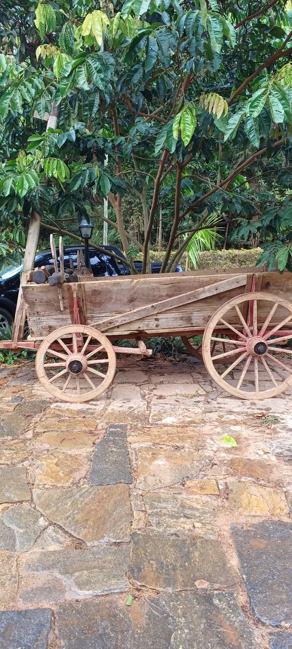 Carroça de madeira, antiga, pleno funcionamento, com canga original