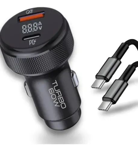Carregador Veicular 12v 60w Turbo Usb-c + Usb-a 3.0 Com Led - Foto 2