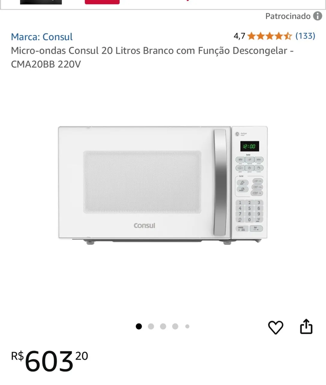 Micro-ondas Consul 20 Litros Branco com Função Descongelar