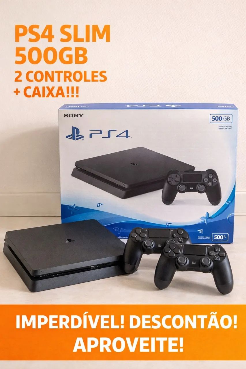PS4 SLIM 500GB + 2 CONTROLES + CAIXA - OPORTUNIDADE - Consoles de