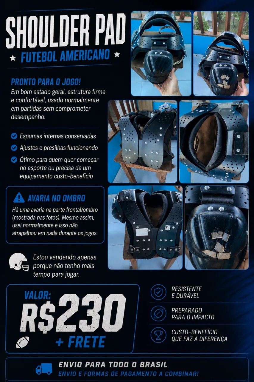 Shoulder Pad Futebol Americano Tamanho M - Usado - Foto 2