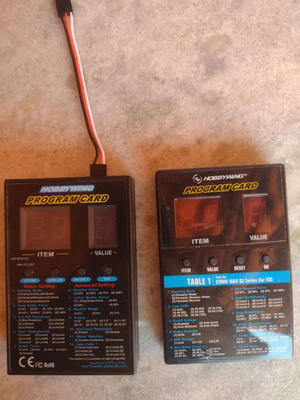 Cartões de programação Hobbywing.
