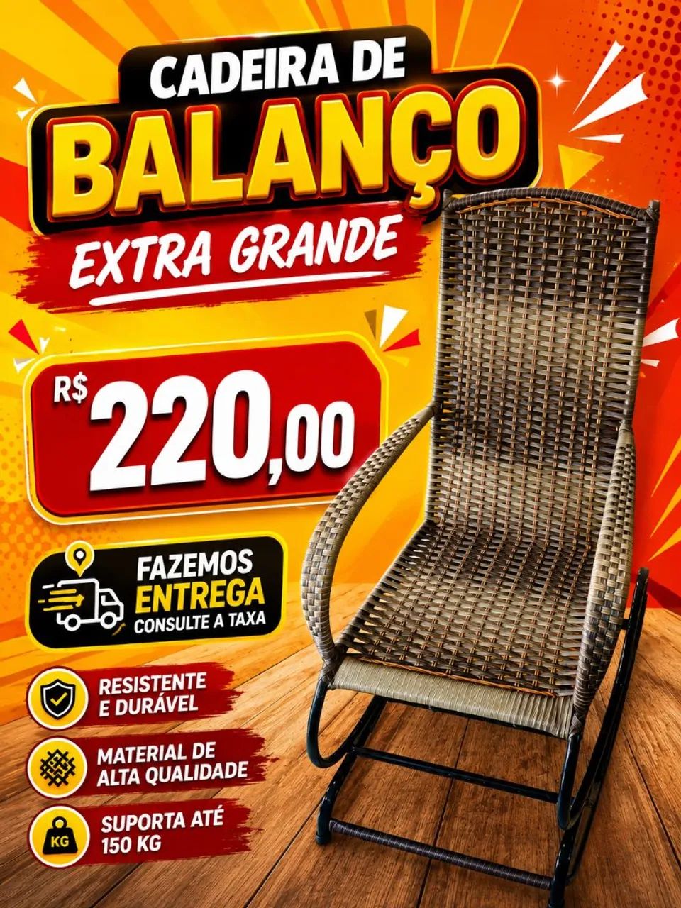 Cadeira de balanço reforçada 04 molas Extra grande R$220,00