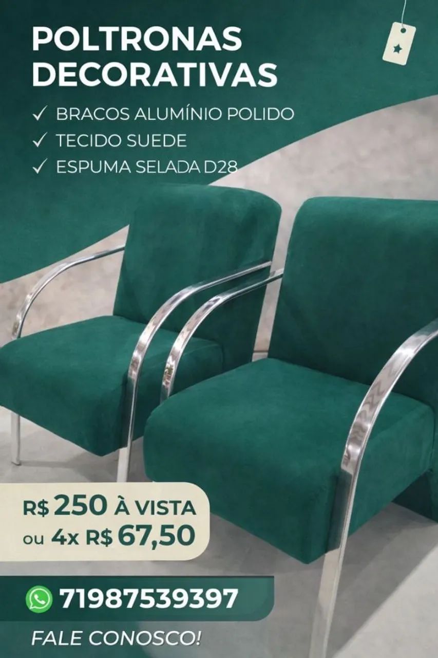 Poltronas decorativas braços alumínio polido  - Foto 2