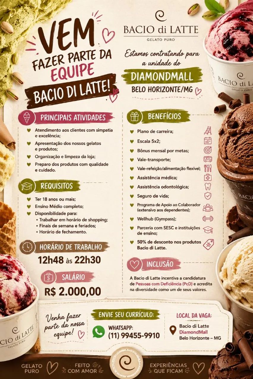 Vaga de emprego na bacio di latte