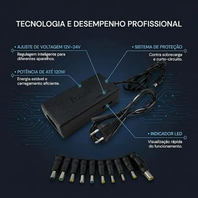 Fonte Notebook Universal Adaptador com 9 Pinos Conectores Portátil Bivolt - Foto 2