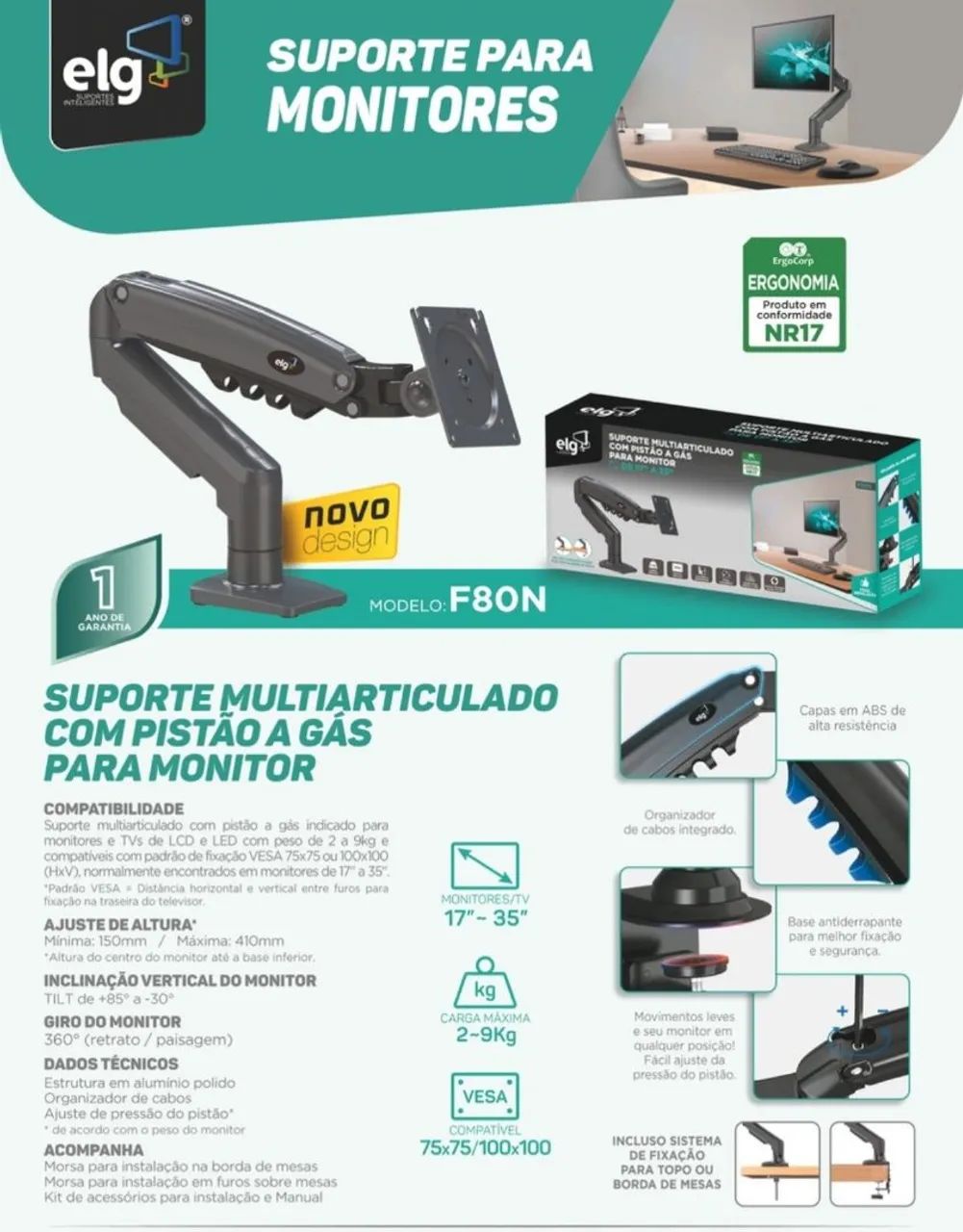 Suporte Articulado Mesa Elg, Pistão Gás - Foto 2