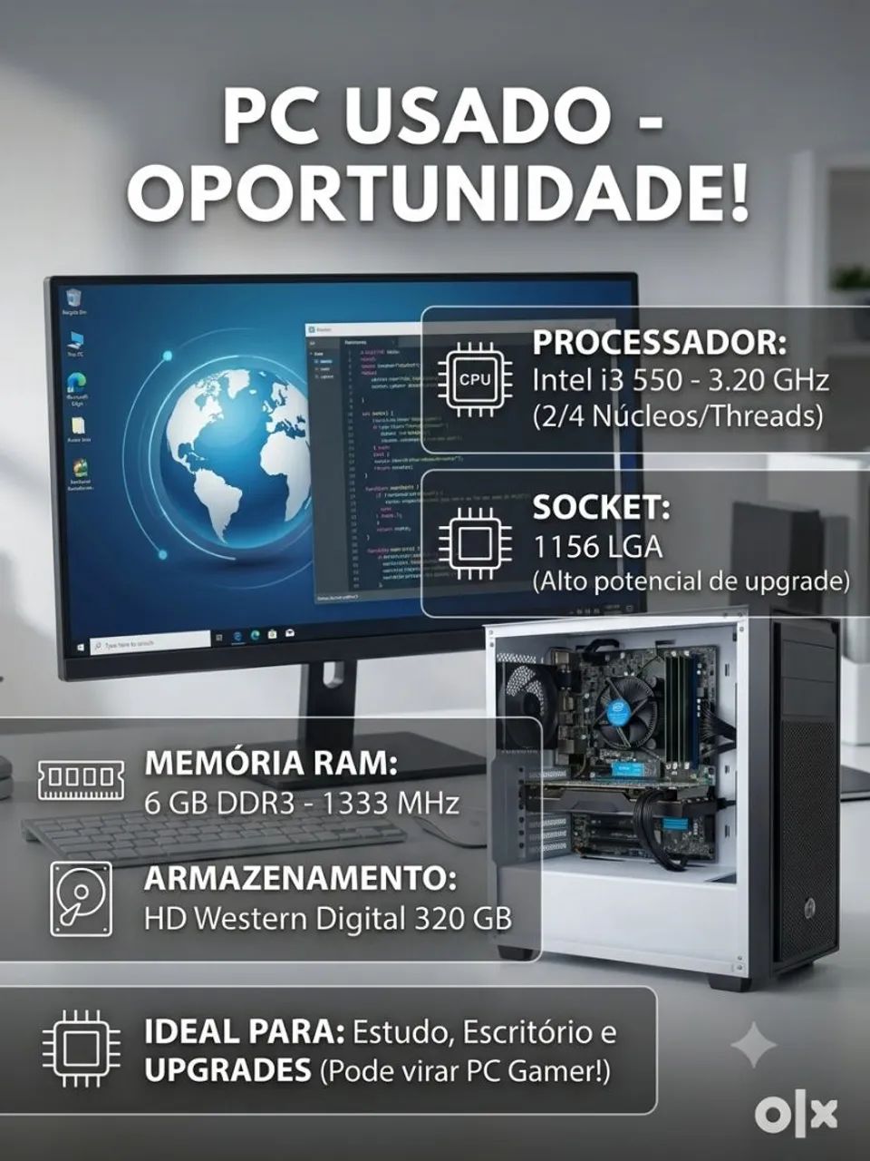 COMPUTADOR Intel cores i3/6gb ram/320gb de Armazenamento 