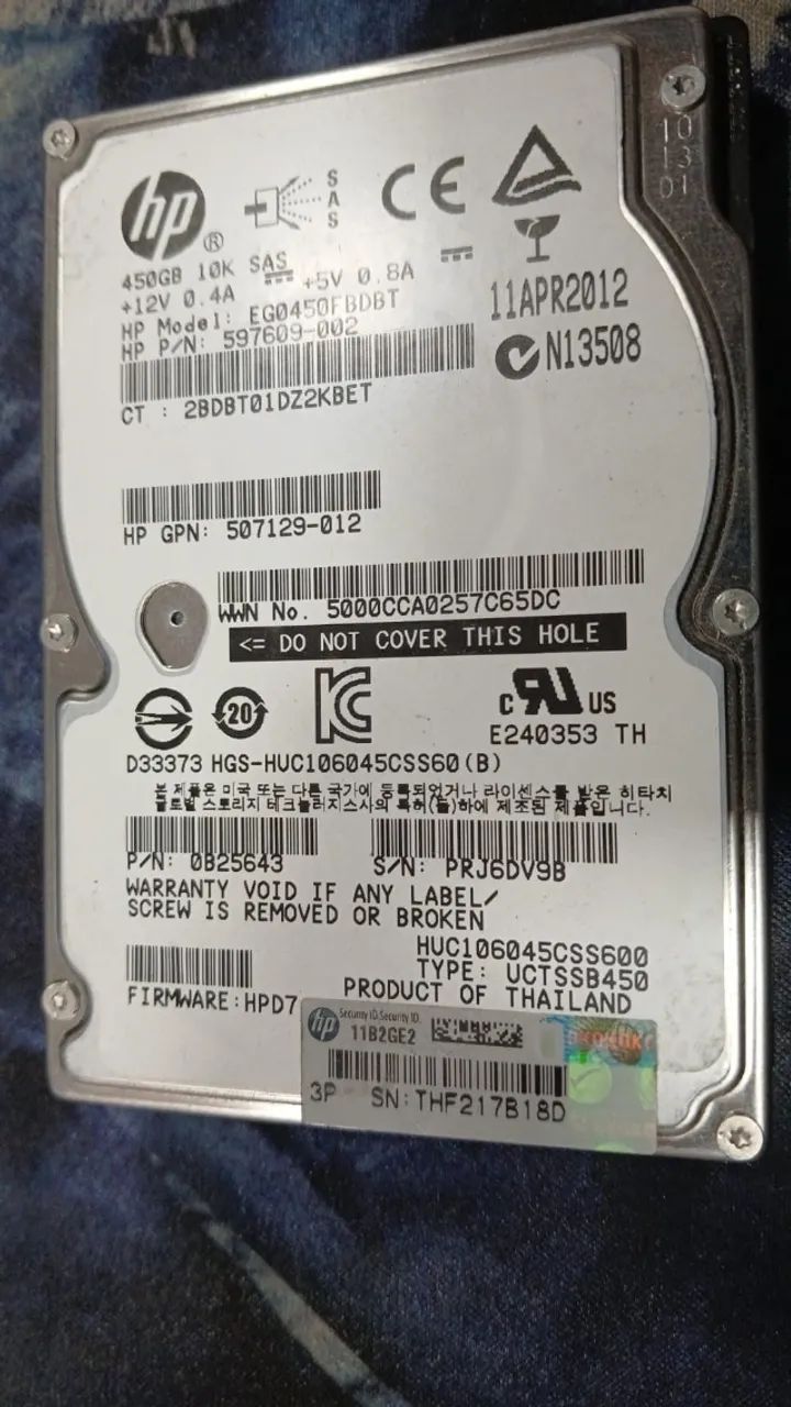 HD HP SAS 450GB 10K EG0450FBDBT 2.5 Polegadas 6Gbps Servidor ProLiant Dell IBM Thinkserver - Foto 2
