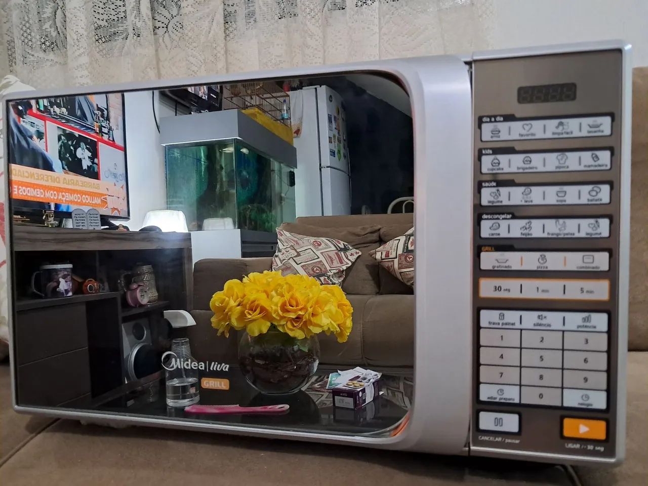 MICROONDAS MIDEA ESPELHADO COM GRILL ( GRANDE )