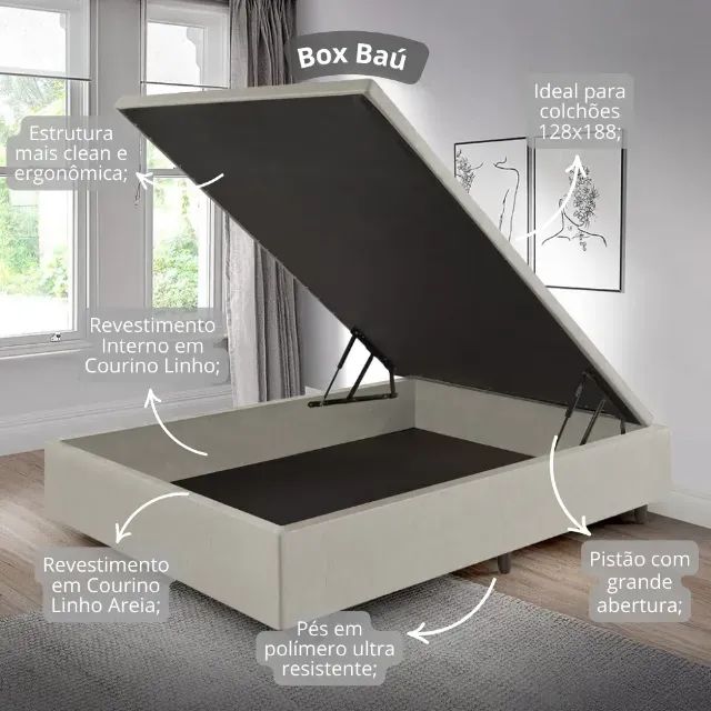 Cama Base Box Baú Viúva Creme - Foto 2