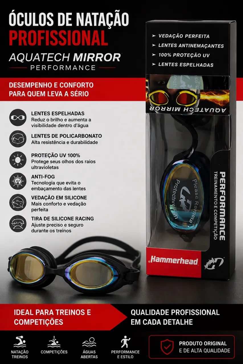 Óculos de Natação Hammerhead Aquatech Mirror Performance Profissional