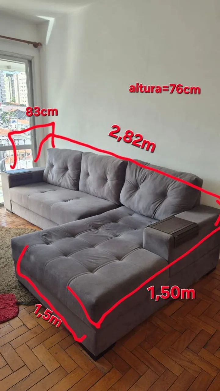 VENDO SOFÁ RETRÁTIL E RECLINÁVEL CINZA - ÓTIMO ESTADO -  TECIDO SUEDE CINZA - CONFORTÁVEL - Foto 3