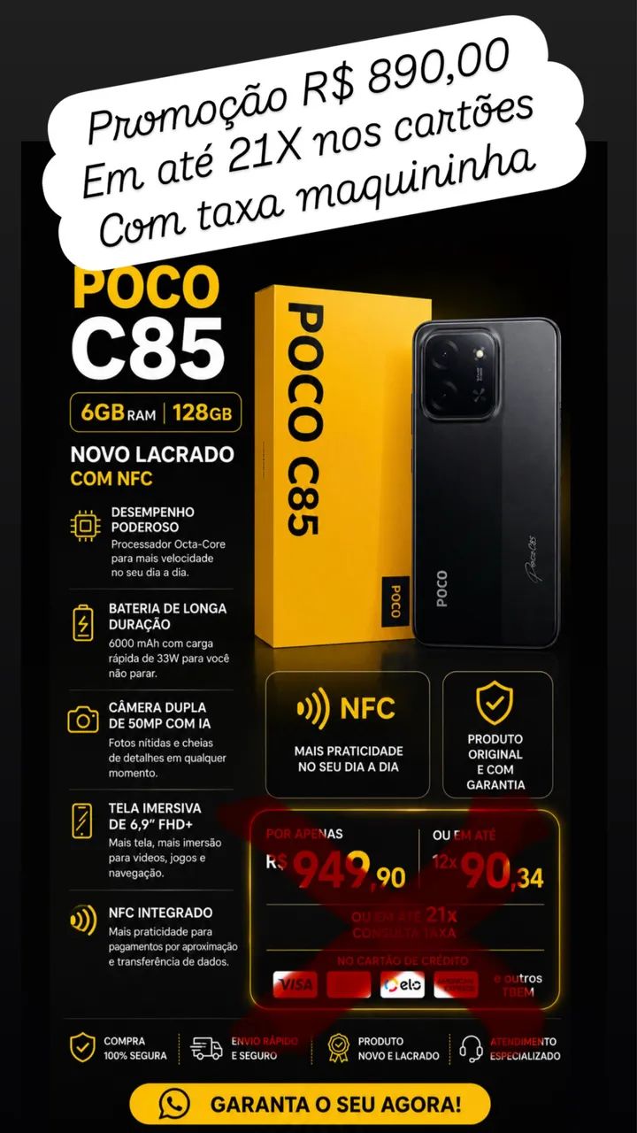 Celular Poco C85 128gb novo lacrado com NFC