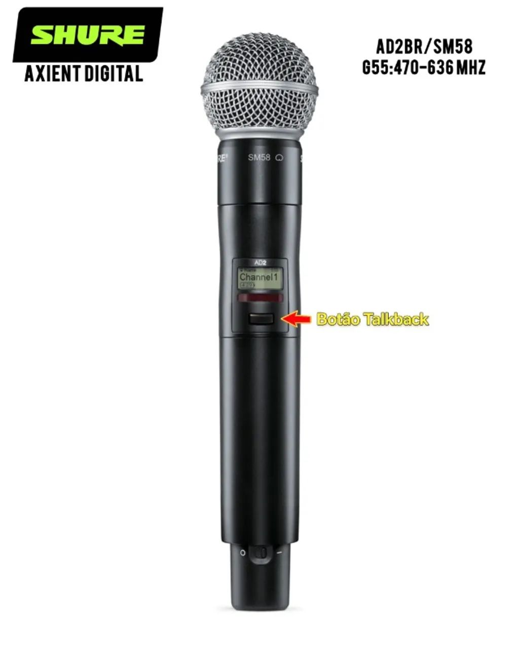 Axient Digital Transmissor Microfone Bastão Sem Fio AD2/SM58 com