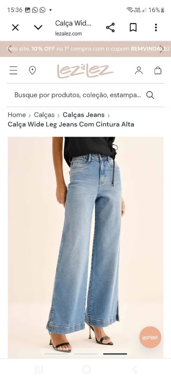 Calça Wide Leg Jeans Com Cintura Alta - Foto 2