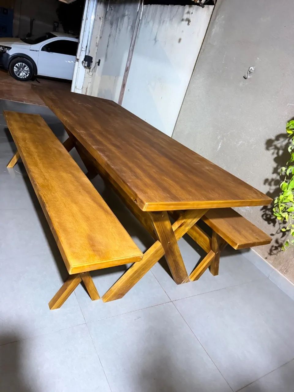 Mesa 2,20M Nova Com 02 Bancos Rústica (Direto da Fábrica)
