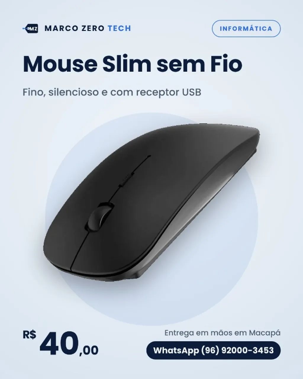 Mouse Slim sem Fio Silencioso