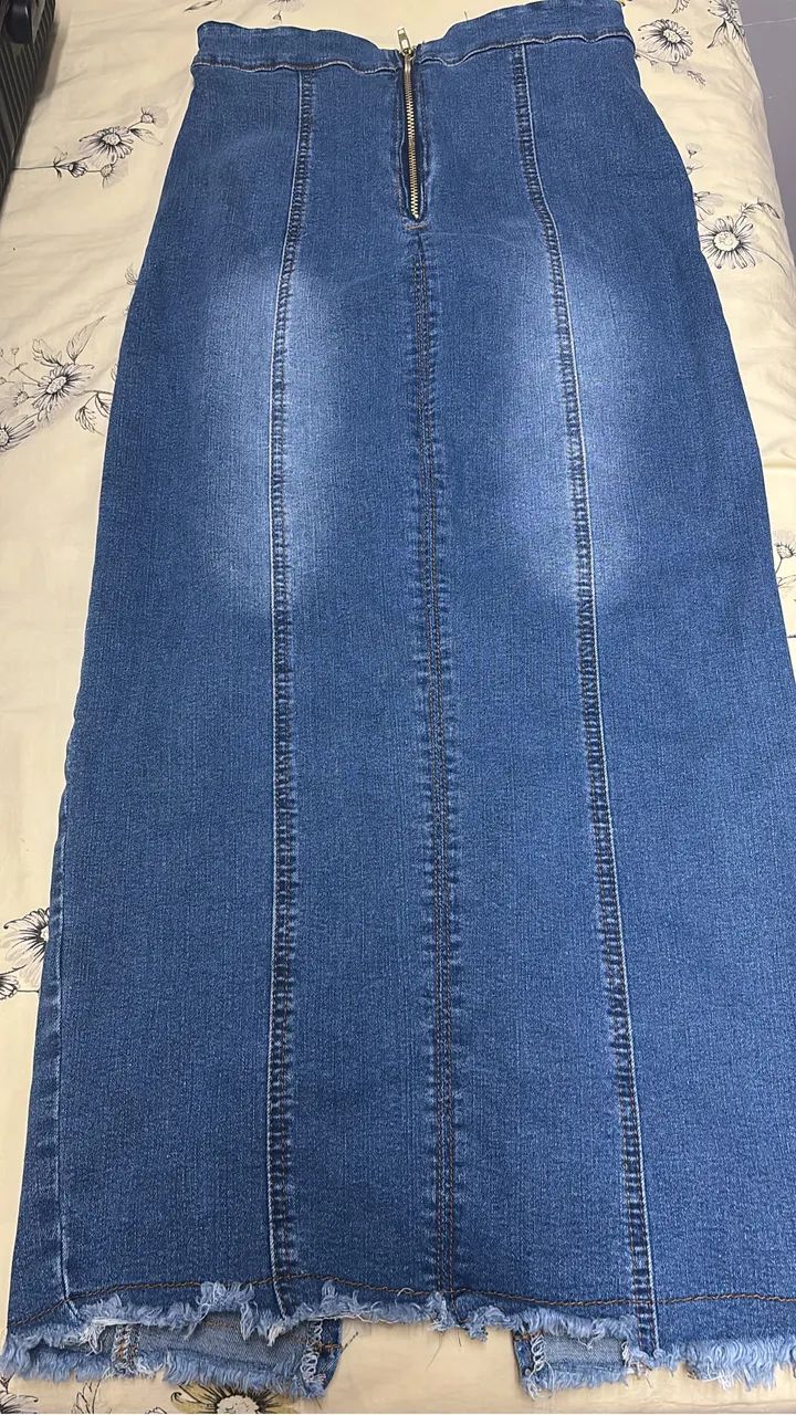 Saia jeans cintura alta 