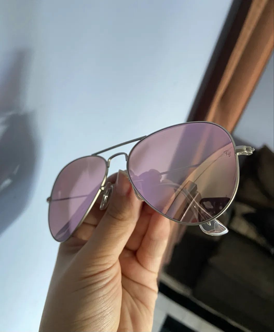 Ray ban aviador rosa espelhado 