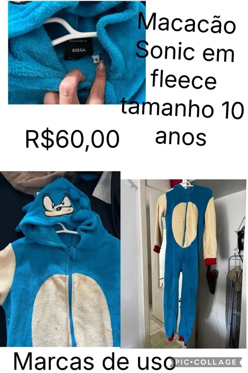 Macacão fleece sonic com capuz + pantufa e luva - Foto 3