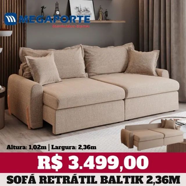 Sofá Cama Retrátil 2,36m - Tecido Linho (NOVO) Entrega Grátis!  - Foto 3