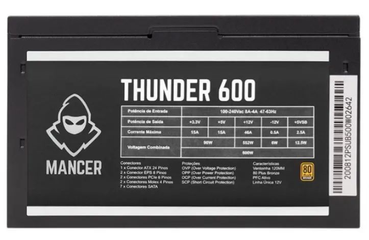 Fonte Mancer Thunder 600w 80 Plus Bronze (Novas + garantia) - Foto 2