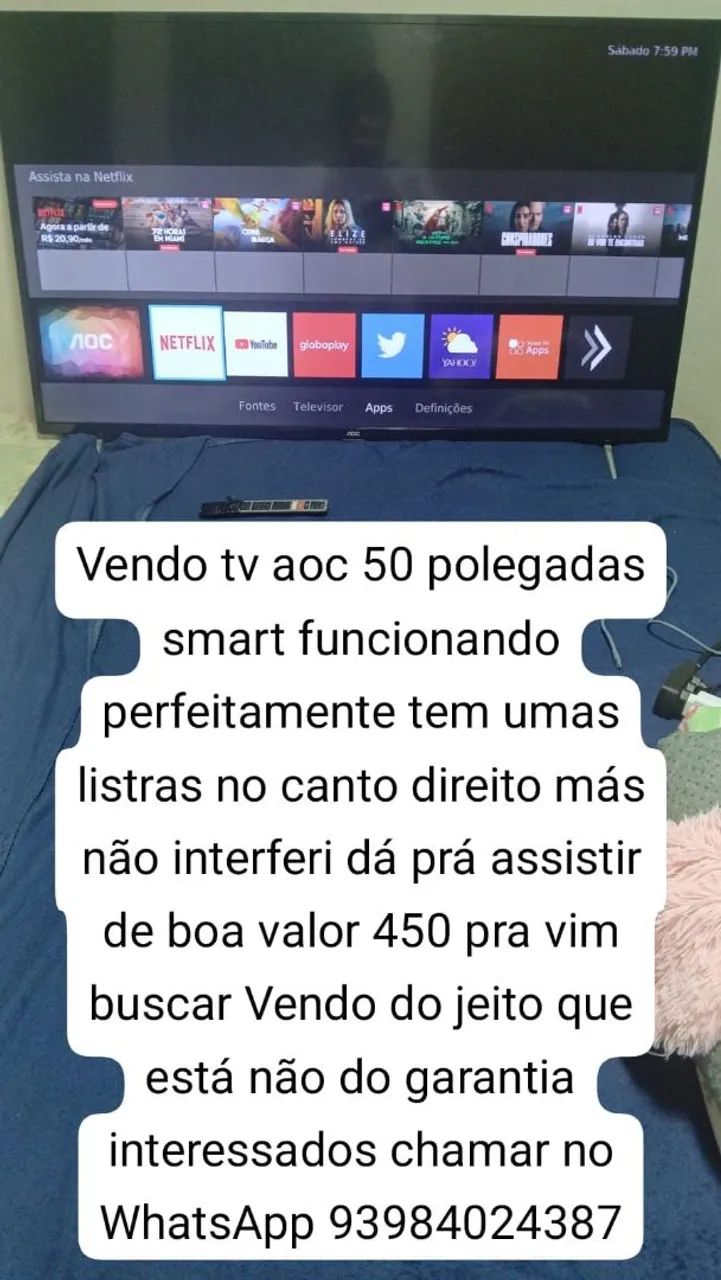 Vendo tv aoc 50 polegadas smart valor 450 pra vim buscar WhatsApp *87