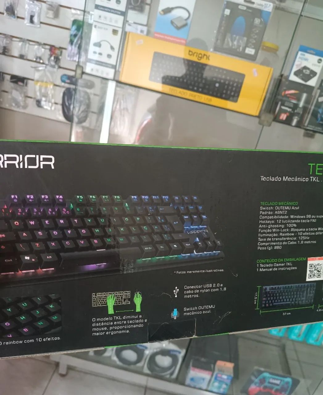 Teclado Gamer Mecânico Warrior Led Rainbow TKL Switch Blue Usb  - Foto 3